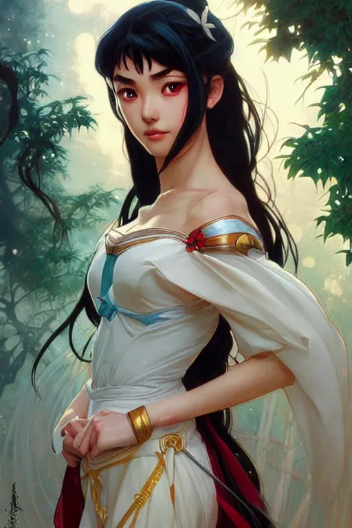 Image similar to rei hino as a princess, fantasy, intricate, elegant, highly detailed, digital painting, artstation, concept art, matte, sharp focus, illustration, art by artgerm and greg rutkowski and alphonse mucha