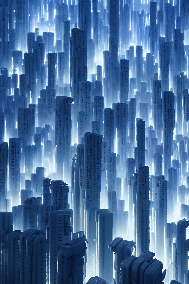 Image similar to utopian city, white buildings, by Leon Tukker, Makoto Kobayashi, synthetic light, blue trees, people on the streets, utopia, perfect, futuristic, 8k high detail, masterpiece, trending on ArtStation