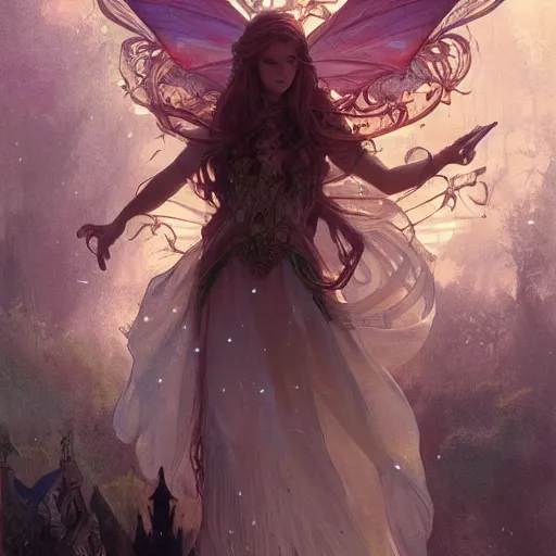 Image similar to a beautiful fairy, D&D, fantasy, intricate, cinematic lighting, highly detailed, digital painting, artstation, concept art, smooth, sharp focus, illustration, art by Terry Moore and Greg Rutkowski and Alphonse Mucha