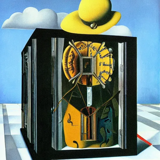 Image similar to a memory machine. salvador dali. frida kahlo. rene magritte.
