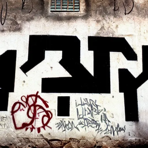 Prompt: 12 monkeys logo from the 1995 movie graffiti on a wall in the streets of Jerusalem, highly detailed
