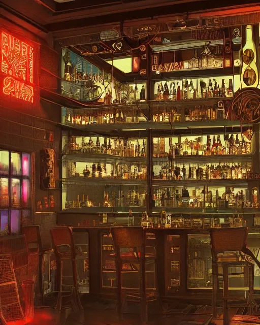 Prompt: intricate illustration, of cyberpunk bar, inside a glass jar. intricately detailed. beautiful.. 3 d vray render, artstation, deviantart, pinterest, 5 0 0 px models