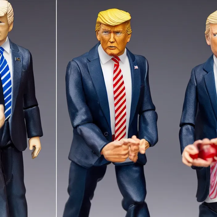 Prompt: detailed action figures of donald trump and joe biden, first 4 figures, detailed product photo