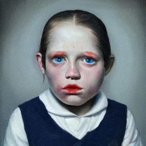 Prompt: high quality high detail portrait by gottfried helnwein, hd, unsettling look in the eyes, photorealistic lighting