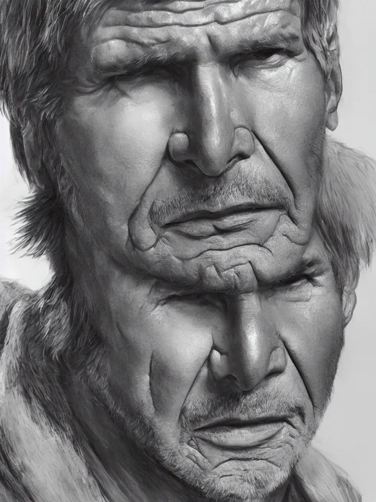 Prompt: harrison ford, close up, intricate, looking at camera, extremely detailed, sharp focus, concept art, illustration, sci-fi, volumetric lighting, art by Alex Ross