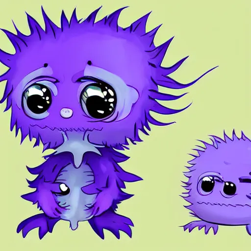 Prompt: purple fluffy cute chibi monster, digital art, very adorable