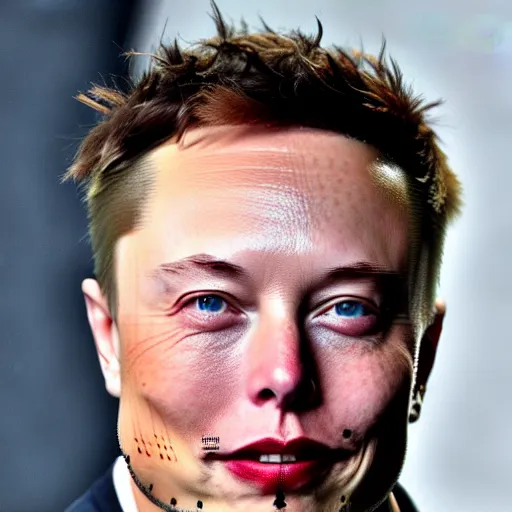 Prompt: ( elon musk ) have a face of scarlet johanson. symmetric face, coherent face, coherent eyes, symmetric eyes