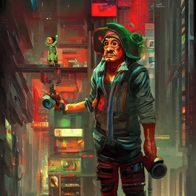 Image similar to a cyberpunk digital painting of El Chavo del Ocho Chaves by Brom