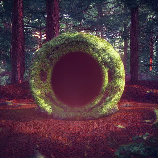 Prompt: interdimensional portal in the forest in the style of cornelius dammrich, octane render