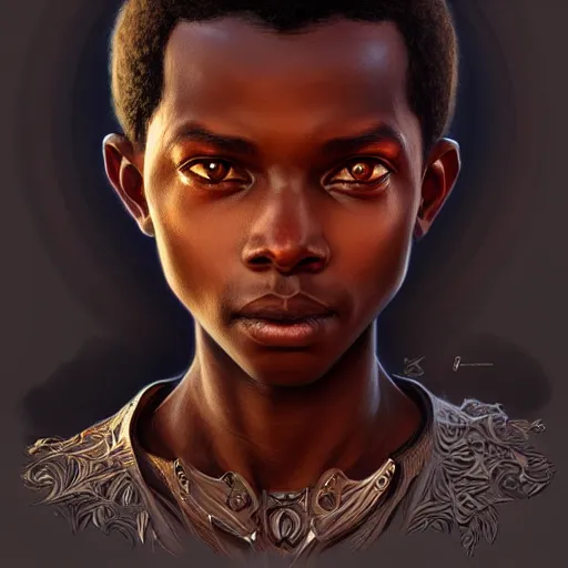 Image similar to illustration of a senegalese boy, d & d, fantasy, intricate, elegant, highly detailed, digital painting, artstation, concept art, smooth, sharp focus, illustration, art by artgerm and greg rutkowski and alphonse mucha