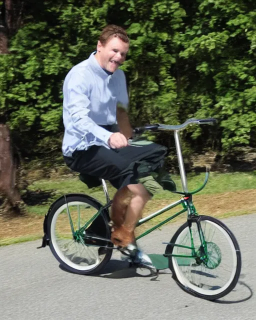 Prompt: colin monchrie riding a miniature bicycle