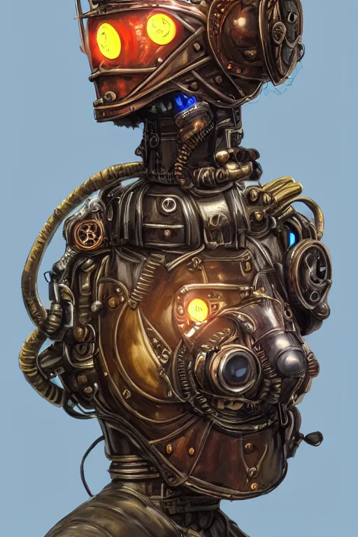 Image similar to steampunk helmet fantasy art mask robot ninja stylized digital illustration sharp focus, elegant intricate digital painting artstation concept art global illumination ray tracing advanced technology chaykin howard and campionpascale and cooke darwyn and davis jack