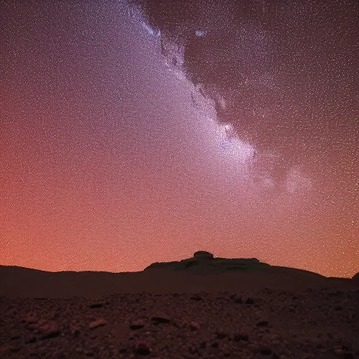 Image similar to night on mars, red dust, snakes, dim distant light, towers