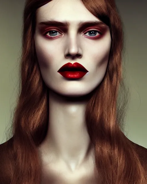 Image similar to woman, thin long nose, medium lips, wheat hair, close - up, high sharpness, zeiss lens, fashionable bruno dayan, erik madigan heck, helmut, karl lagerfel, artistic, hyper - realistic, beautiful face, octane rendering