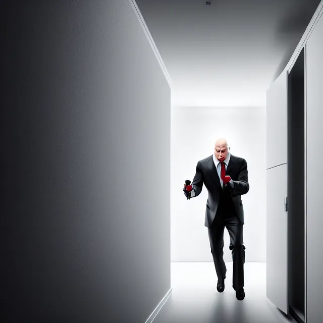 Image similar to agent 4 7 hiding in bedroom cupboard, highly detailed, 8 k, hdr, smooth, sharp focus, high resolution, award - winning photo