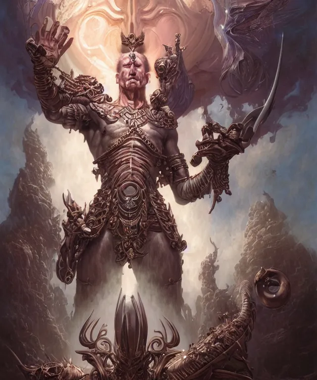 Image similar to beautiful evil fantasy god of justice portrait, ultra realistic, wide angle, intricate details, the fifth element artifacts, highly detailed by peter mohrbacher, hajime sorayama, wayne barlowe, boris vallejo, aaron horkey, gaston bussiere, craig mullins