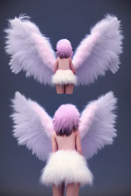 Prompt: high quality 3 d render hyperrealist very cute multipastel fluffy monster with fluffy wings, vray, smooth in _ the background, artstation