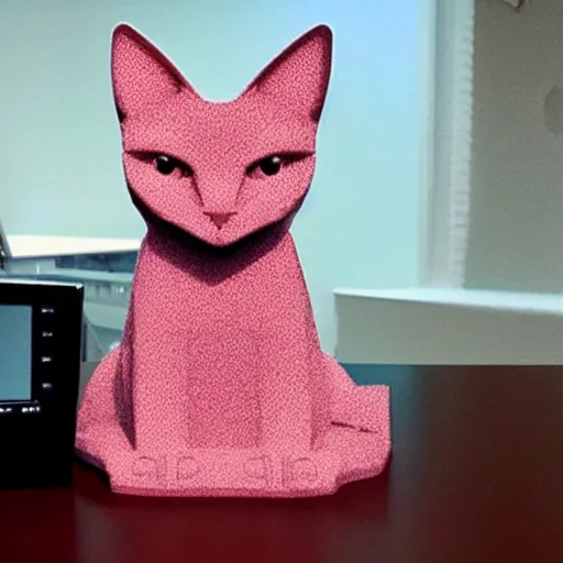 Prompt: a 3 d printer mid print, printing a real cat