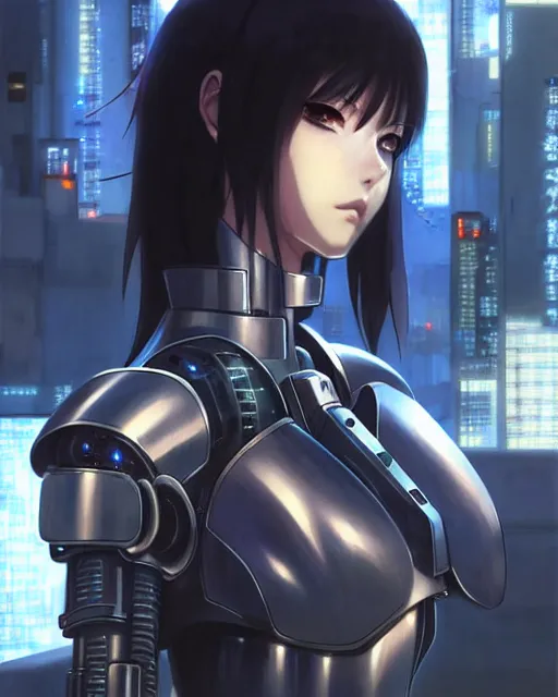 Image similar to portrait Anime Girl in mecha armor in night tokyo Sharp fine face pretty face, realistic shaded Perfect face, fine details. Anime. cyberpunk realistic shaded lighting by katsuhiro otomo ghost-in-the-shell, magali villeneuve, artgerm, rutkowski Jeremy Lipkin and Giuseppe Dangelico Pino and Michael Garmash and Rob Rey