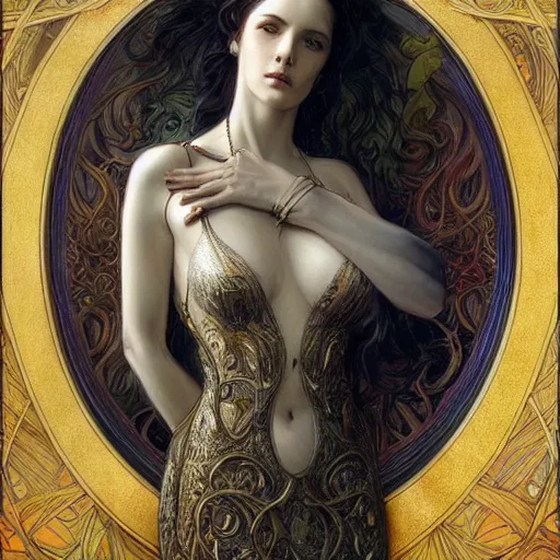 Image similar to an art nouveau painting in the style of donato giancola, and in the style of charlie bowater, and in the style of luis royo. symmetry, smooth, sharp focus, semi - realism, intricate detail.