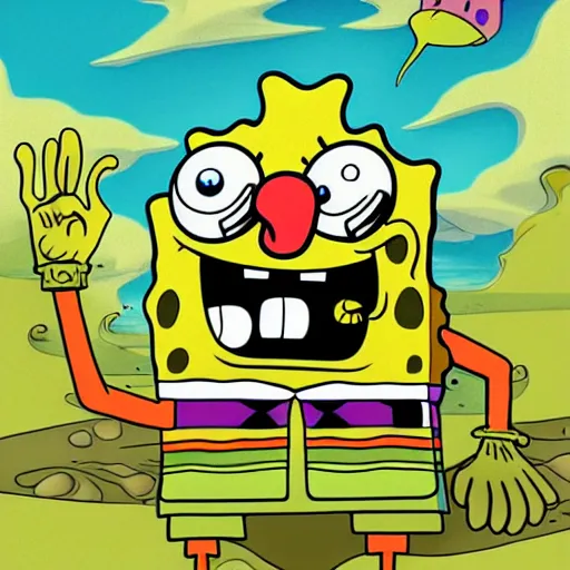 Image similar to spongebob squarepants under weed clouds, digital art, amazing detail, by Alexis Franklin Behance