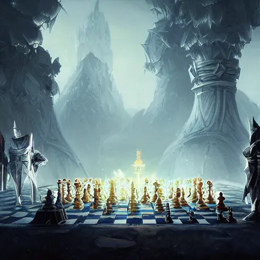 Prompt: a giant white chess knight piece, glowing chess knight, glowing chess knight, chess knight, chess knight, chess knight, battlefield background, bright art masterpiece artstation. 8 k, sharp high quality artwork in style of jose daniel cabrera pena and greg rutkowski, concept art by tooth wu, hearthstone card game artwork, chess knight