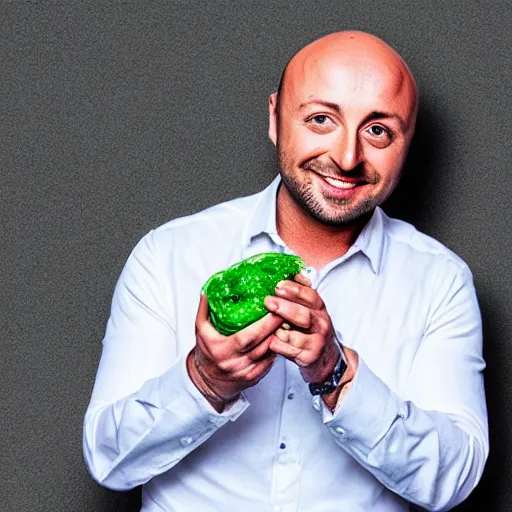 Prompt: joe bastianich eating green slime