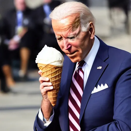 Prompt: Joe Biden crying, his ice cream cone is on the ground