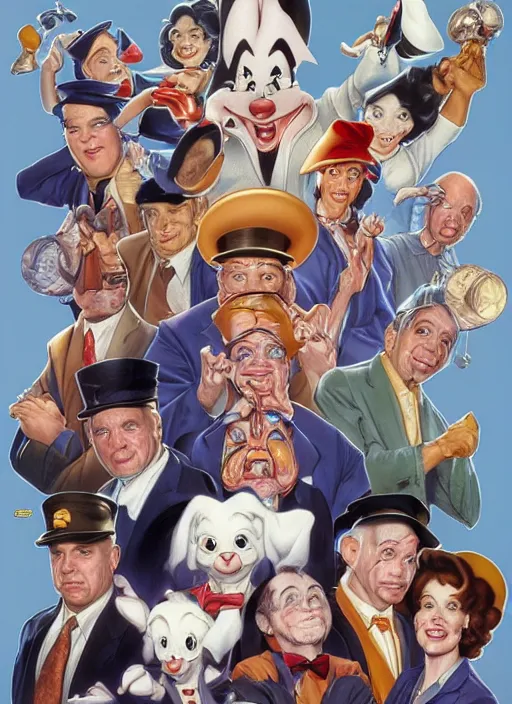 Image similar to portrait of Animaniacs in Society (1989), highly detailed, centered, solid color background, digital painting, artstation, concept art, smooth, sharp focus, illustration, artgerm, donato giancola, Joseph Christian Leyendecker, Les Edwards, Ed Repka, WLOP, Artgerm