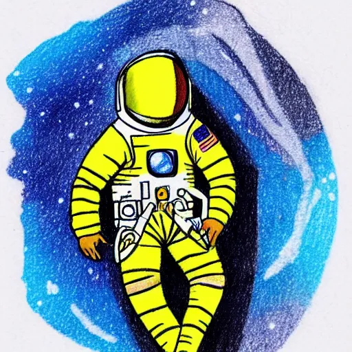 Prompt: Medium shot of an astronaut relaxing in space, minimalistic, pencil sketch, line art, coloured pencil sketch,