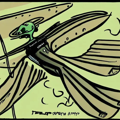 Prompt: an imp flies over a hellscape. drawing style like the Tex Avery show.