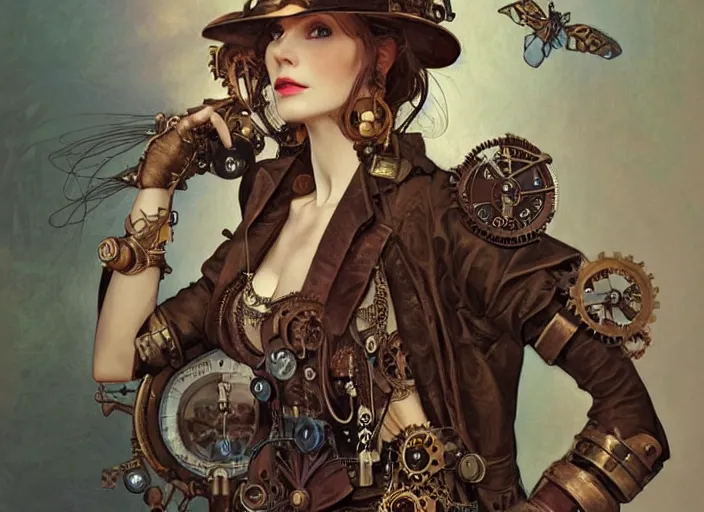 Image similar to woman model, steampunk!!! and modern, in a wallmart!!!!!!!!!!!!, top view, rgb, backlit, elegant, highly detailed, digital painting, artstation, concept art, smooth, sharp focus, illustration, art by krenz cushart and artem demura and alphonse mucha
