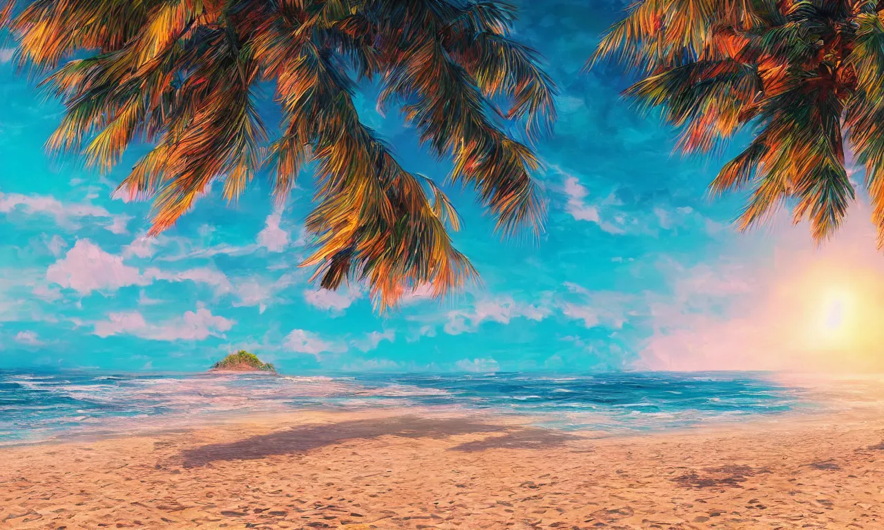 Image similar to fantasy paradise beach coast by alena aenami artworks in 4 k