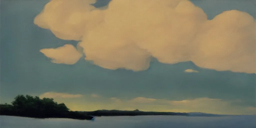 Prompt: “puffy cloudscape, album art in the style of Edward Hopper”