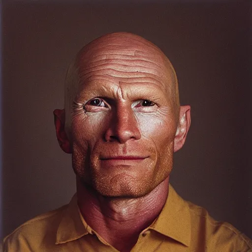 Image similar to Paper maché portrait of Ed Harris, studio lighting, F 1.4 Kodak Portra