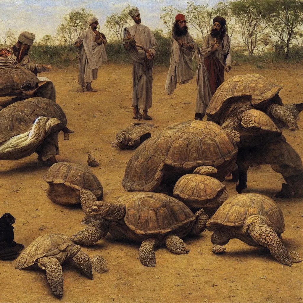 Prompt: osman hamdi bey, The Tortoise Trainer, canvas