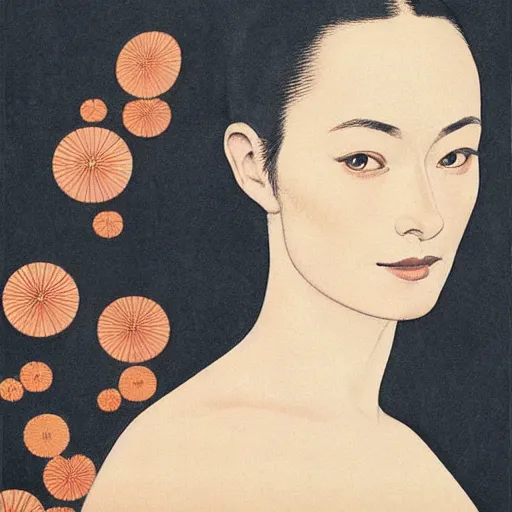 Prompt: “ olivia wilde portrait by ikenaga yasunari and ayana otake and ko rakusui, 6 0 s poster, drawing, realistic, sharp focus, japanese, dreamy, nostalgia, faded, golden hues, floral clothes ”