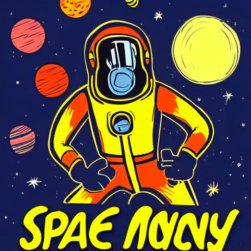 Prompt: Space monkey 50s art style