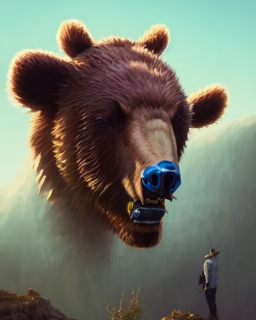 Prompt: highly detailed surreal vfx portrait of a cattlepunk bear, stephen bliss, unreal engine, greg rutkowski, loish, rhads, beeple, makoto shinkai and lois van baarle, ilya kuvshinov, rossdraws, tom bagshaw, alphonse mucha, global illumination, detailed and intricate environment