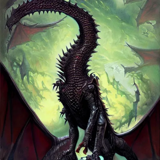 Image similar to Portrait of a terrible black dragon by Ralph Horsley