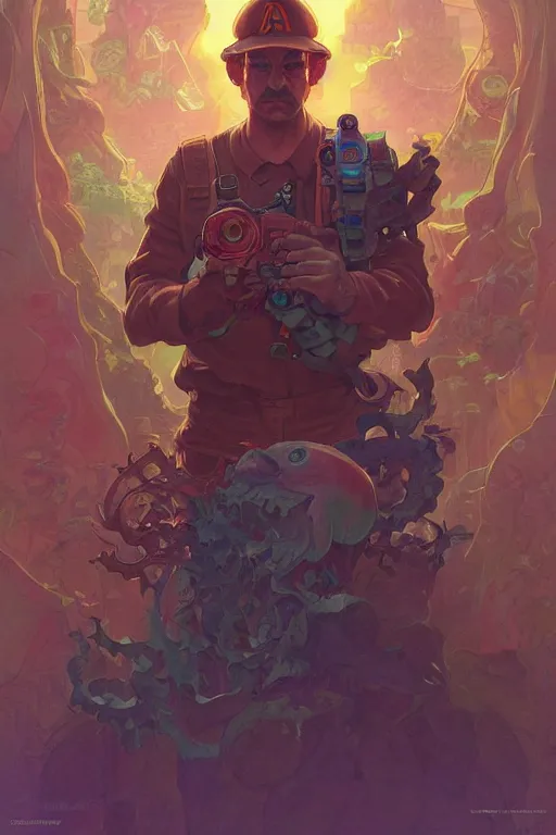 Image similar to Mario, nintendo, disco elysium, highly detailed, digital painting, artstation, concept art, smooth, sharp focus, illustration, art by artgerm and greg rutkowski and alphonse mucha and Wayne Barlowe and Zdislav Beksinski and Francis Bacon