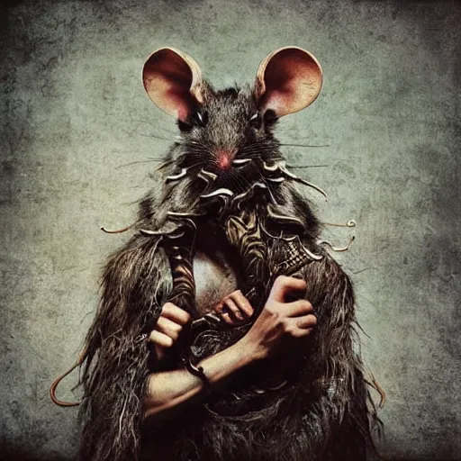 Prompt: The Chinese Zodiac sign of rat warrior, traditional Chinese textures, by Brooke Shaden