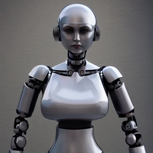 Prompt: womanized humanoid robot made of steel, unreal engine, ray tracing, 8 k, uhd, ultrarealistic, highly detailed