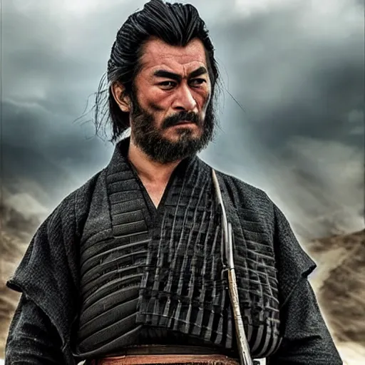 Prompt: handsome and strong kurdish samurai in a movie directed by christopher nolan, movie still frame, promotional image, imax 7 0 mm footage, perfect symmetrical facial features