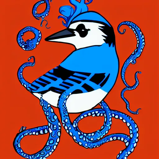 Prompt: bluejay with venom tentacles