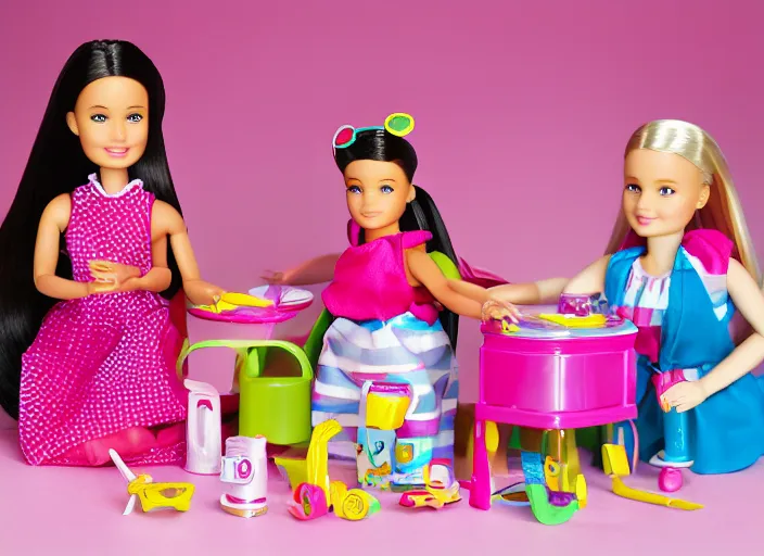 Image similar to sune barbie play set, children's toy advertisement, studio photography, close - up