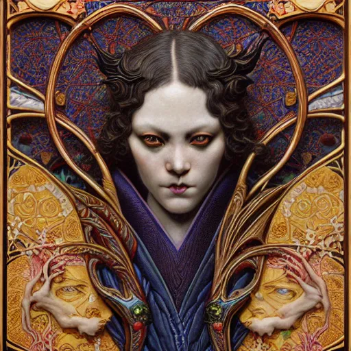 Image similar to tilework of ferets by Chie Yoshii and Casey Weldon and Guillermo del toro, art nouveau , ornate, dynamic, particulate, rich colors, intricate, elegant, highly detailed, centered, artstation, smooth, sharp focus, octane render, 3d