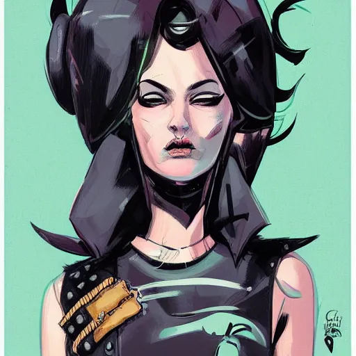 Prompt: highly detailed portrait of a punk young lady by Greg Tocchini and Cliff Chiang