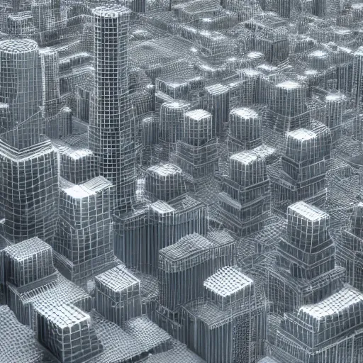 Prompt: an electron microscope image of a sprawling mega city, bokeh, 3D render, magnified