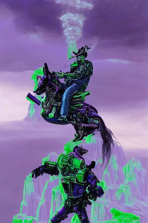 Image similar to portrait of cowboy johnny cash as purple green optimus prime from transformers surfing tonic fluids on guitar zord ufo hoverboard, intricate, highly detailed, smooth, artstation, digital illustration by Ruan Jia and Mandy Jurgens and Artgerm and Wayne Barlowe and Greg Rutkowski and Zdislav Beksinski